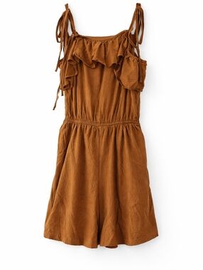 Espresso Ruffled Square Neck Romper Cupshie NWT-M